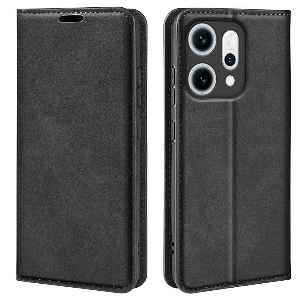 For Oppo Reno14 Pro 5G (Global) Case Skin Touch Leather Wallet Phone Cover - Black