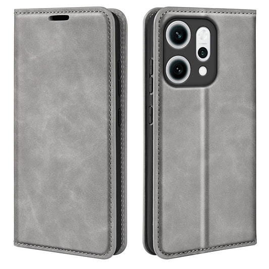 For Oppo Reno14 Pro 5G (Global) Case Skin Touch Leather Wallet Phone Cover - Grey