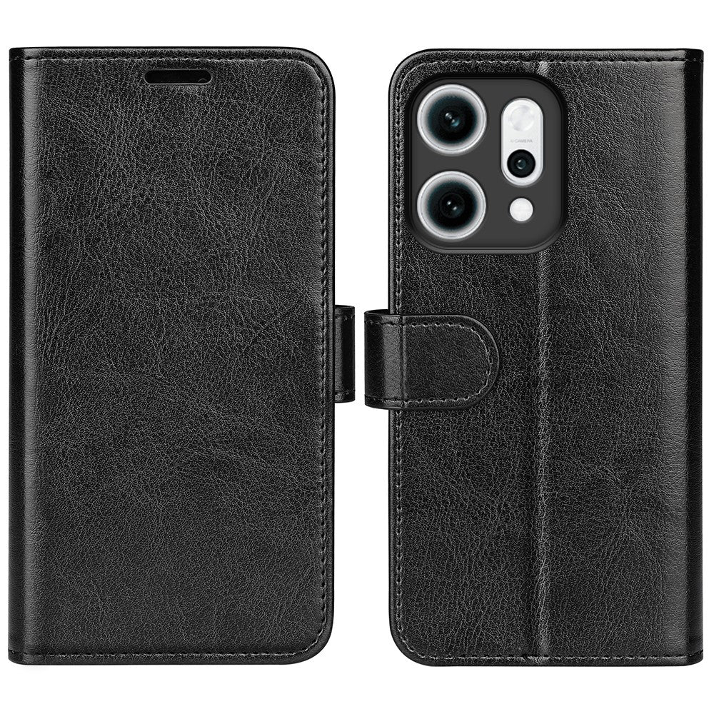 For Oppo Reno14 Pro 5G (Global) Case Crazy Horse Texture Stand Leather Phone Cover - Black