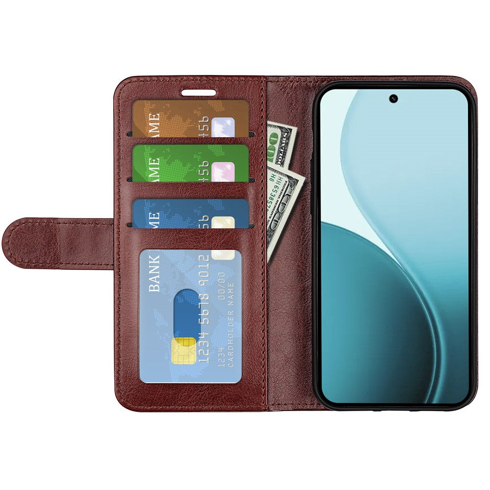 For Oppo Reno14 Pro 5G (Global) Case Crazy Horse Texture Stand Leather Phone Cover -  Brown