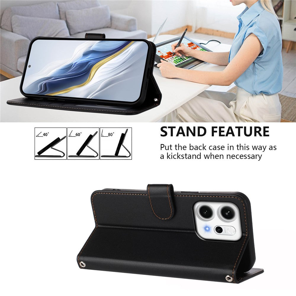 For Oppo Reno14 Pro 5G (Global) Leather Case Wallet Stand Phone Cover with Wrist Strap - Black