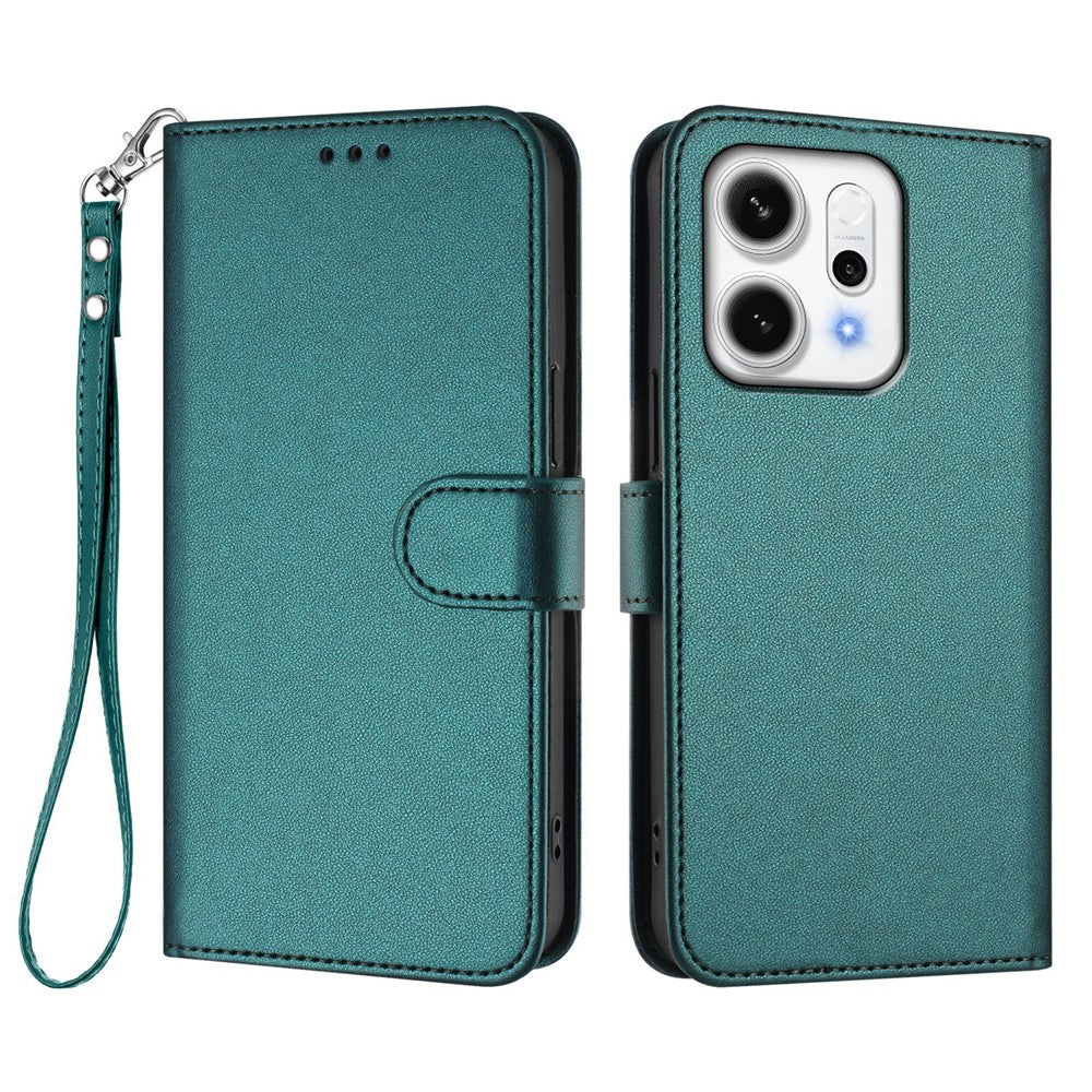 For Oppo Reno14 Pro 5G (Global) Leather Case Wallet Stand Phone Cover with Wrist Strap - Green