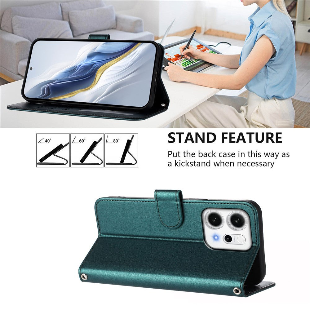 For Oppo Reno14 Pro 5G (Global) Leather Case Wallet Stand Phone Cover with Wrist Strap - Green