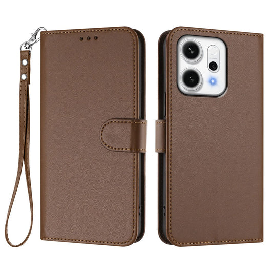 For Oppo Reno14 Pro 5G (Global) Leather Case Wallet Stand Phone Cover with Wrist Strap - Brown