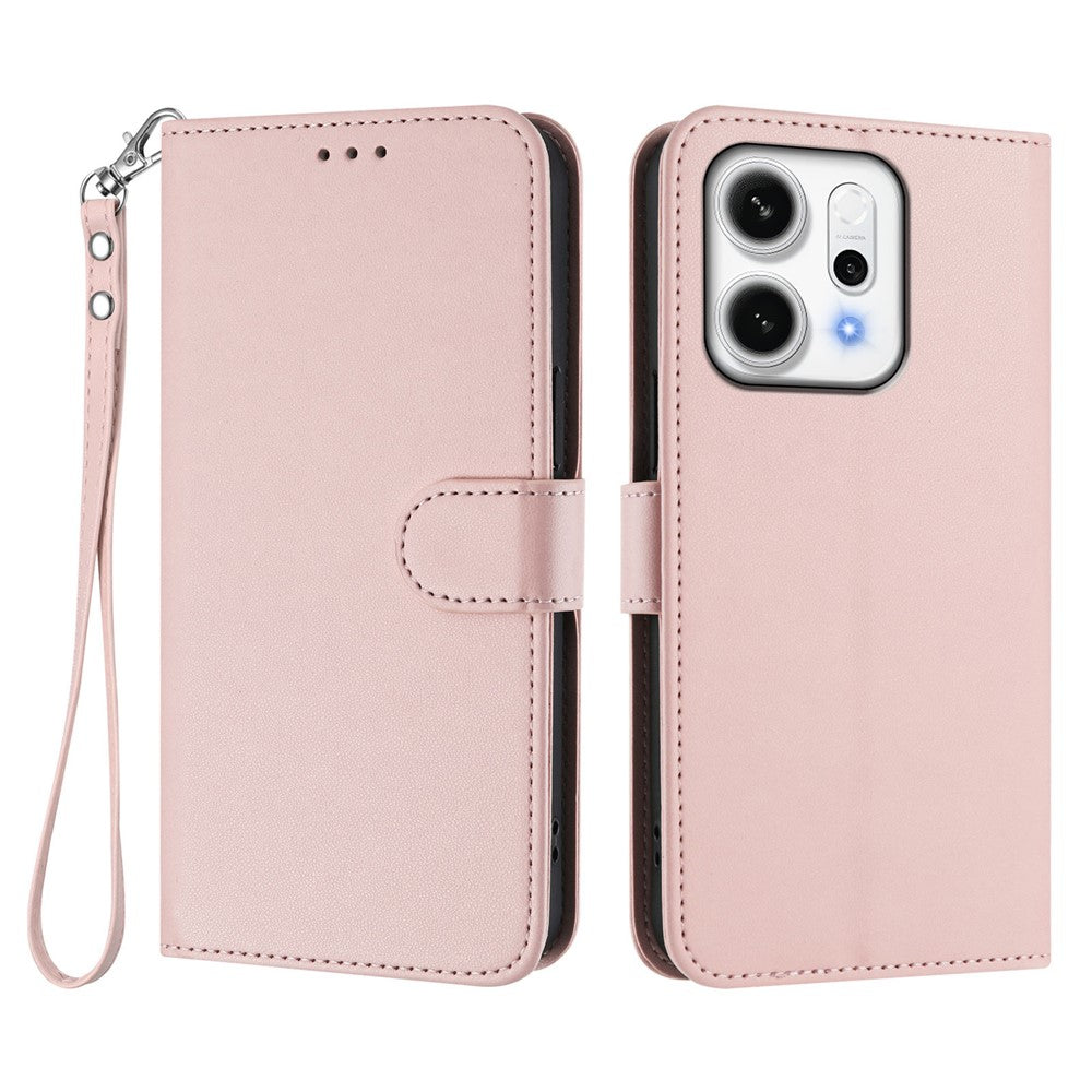 For Oppo Reno14 Pro 5G (Global) Leather Case Wallet Stand Phone Cover with Wrist Strap - Pink