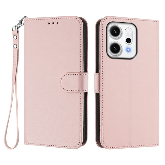 For Oppo Reno14 Pro 5G (Global) Leather Case Wallet Stand Phone Cover with Wrist Strap - Pink