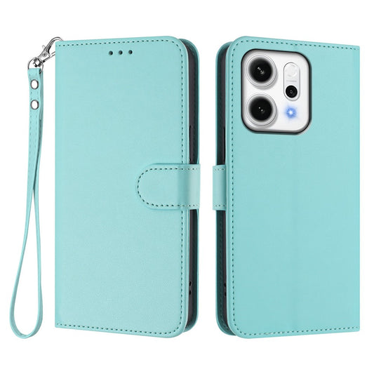 For Oppo Reno14 Pro 5G (Global) Leather Case Wallet Stand Phone Cover with Wrist Strap - Mint Green