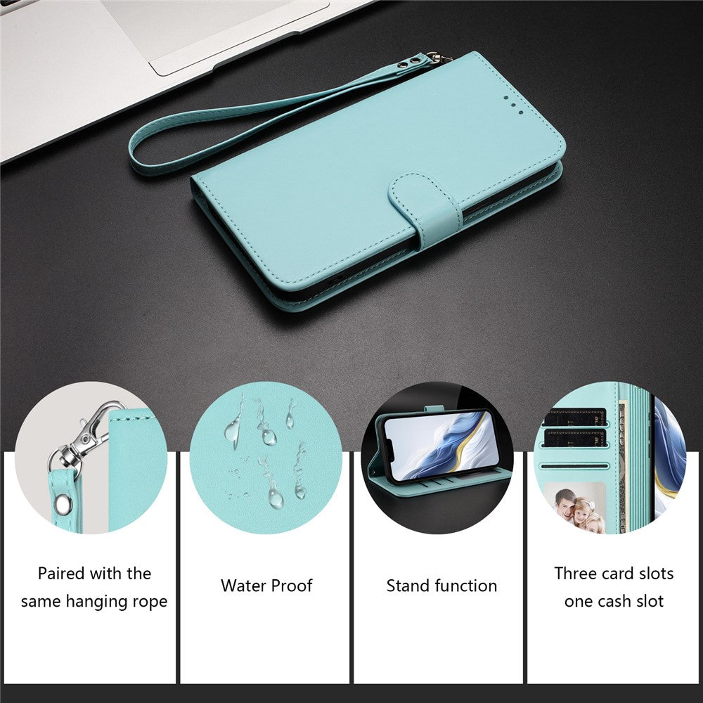 For Oppo Reno14 Pro 5G (Global) Leather Case Wallet Stand Phone Cover with Wrist Strap - Mint Green