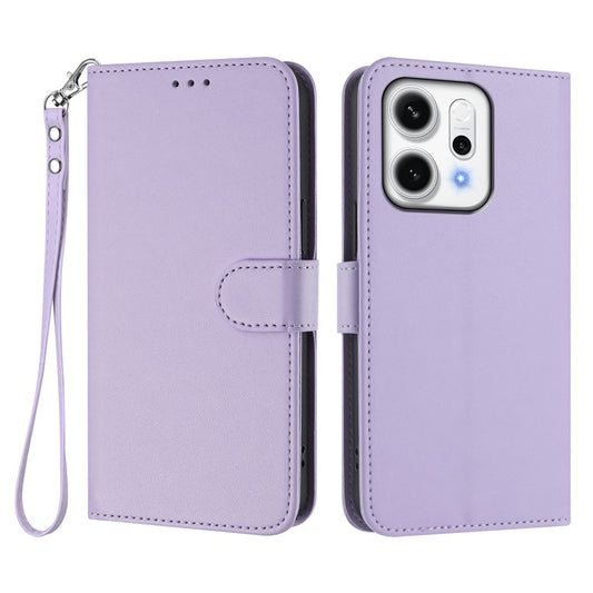 For Oppo Reno14 Pro 5G (Global) Leather Case Wallet Stand Phone Cover with Wrist Strap - Light Purple