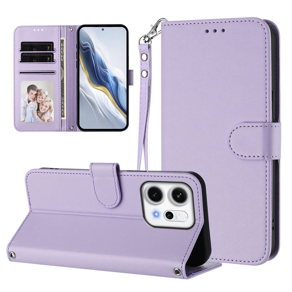 For Oppo Reno14 Pro 5G (Global) Leather Case Wallet Stand Phone Cover with Wrist Strap - Light Purple