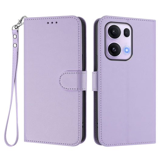 For Oppo Reno13 Pro 5G Leather Case Wallet Stand Phone Cover with Wrist Strap - Light Purple