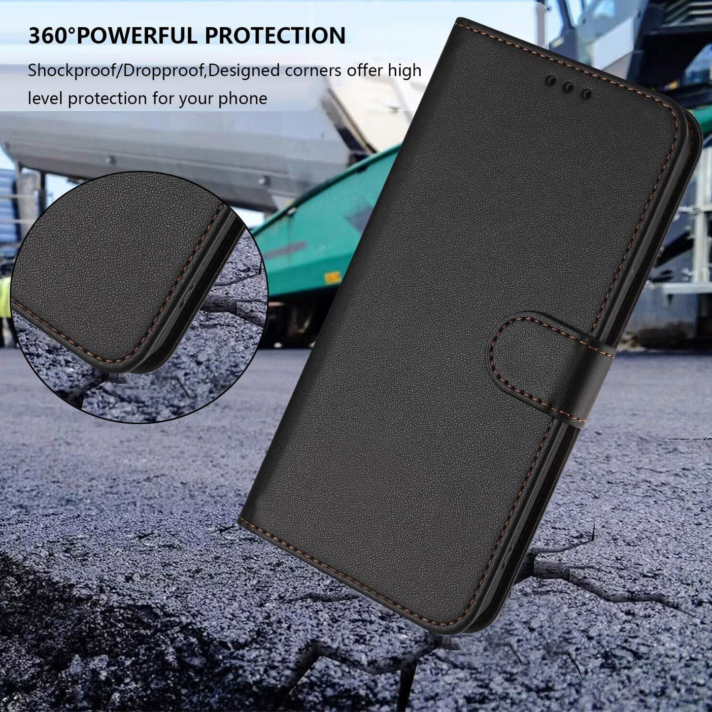 For Oppo Reno13 F 4G / Oppo Reno13 F 5G Leather Case Wallet Stand Phone Cover with Wrist Strap - Black