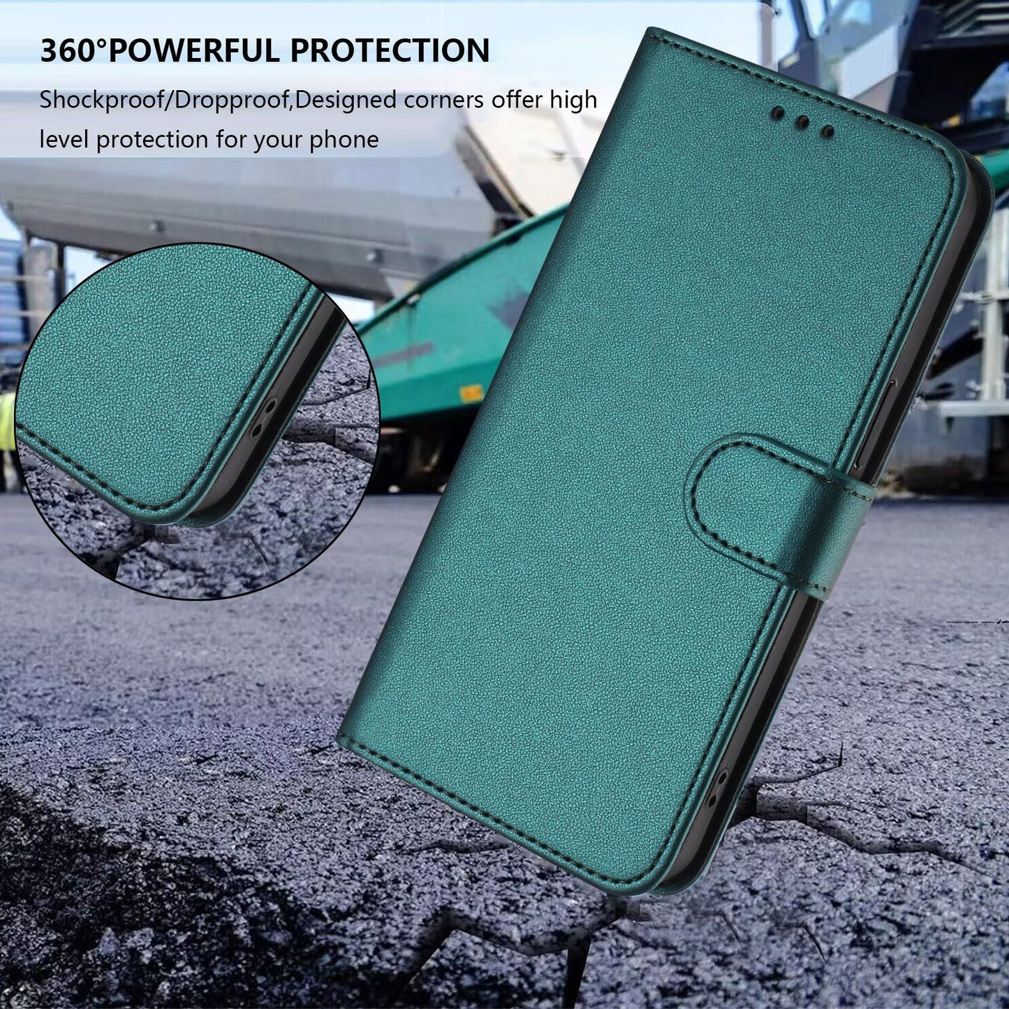 For Oppo Reno13 F 4G / Oppo Reno13 F 5G Leather Case Wallet Stand Phone Cover with Wrist Strap - Green