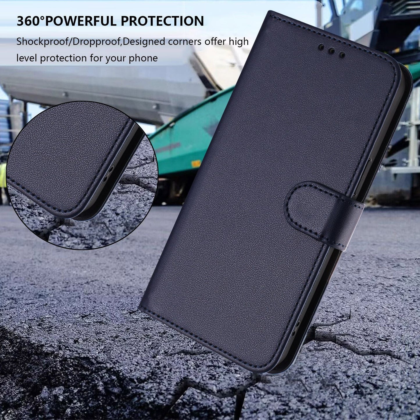 For Oppo Reno13 F 4G / Oppo Reno13 F 5G Leather Case Wallet Stand Phone Cover with Wrist Strap - Blue
