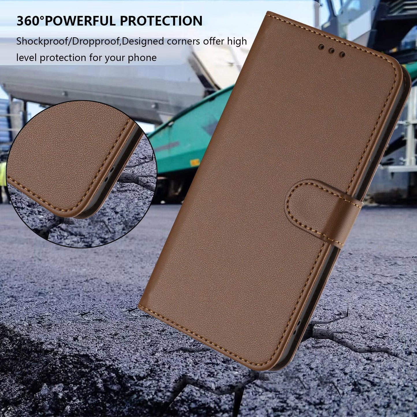 For Oppo Reno13 F 4G / Oppo Reno13 F 5G Leather Case Wallet Stand Phone Cover with Wrist Strap - Brown