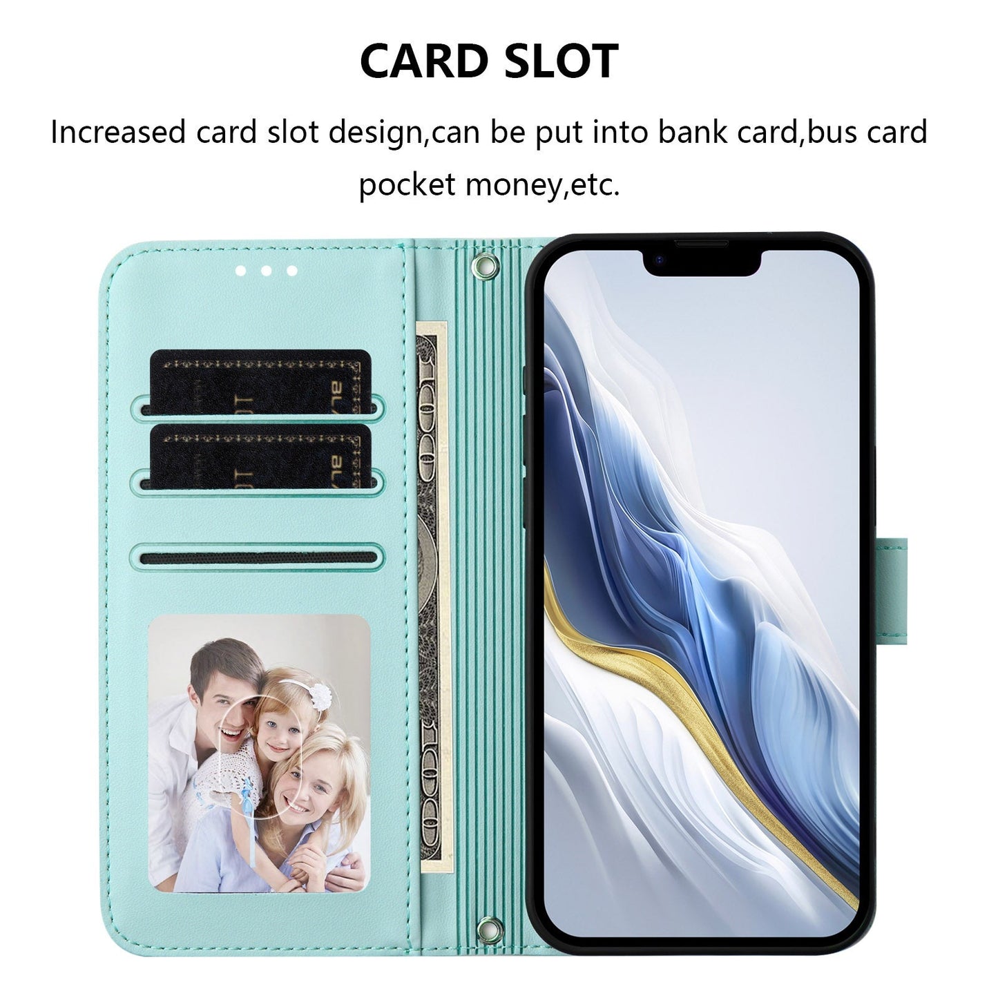 For Oppo Reno13 F 4G / Oppo Reno13 F 5G Leather Case Wallet Stand Phone Cover with Wrist Strap - Mint Green
