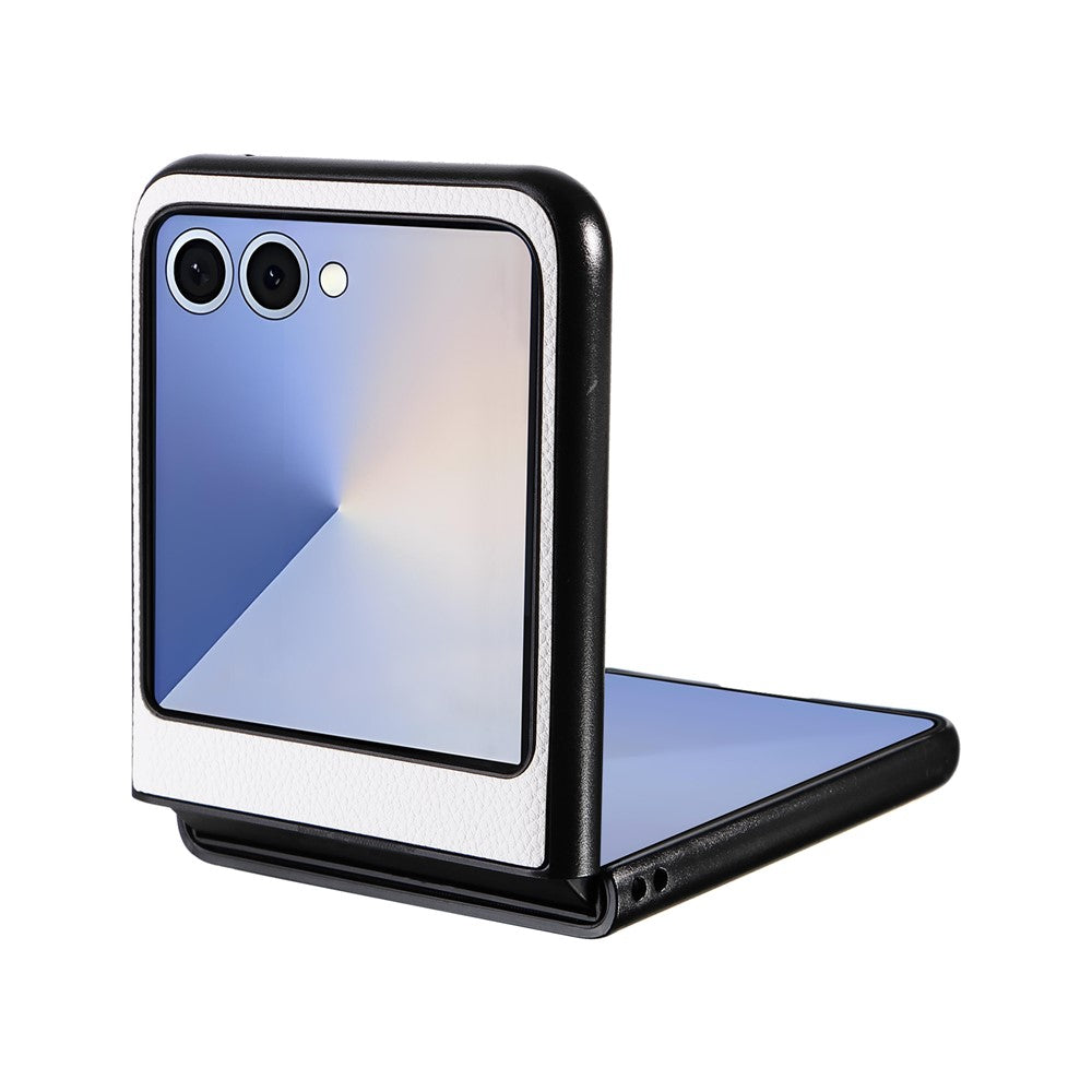 For Samsung Galaxy Z Flip7 5G Case Litchi Texture Leather + Hard PC Phone Cover - White