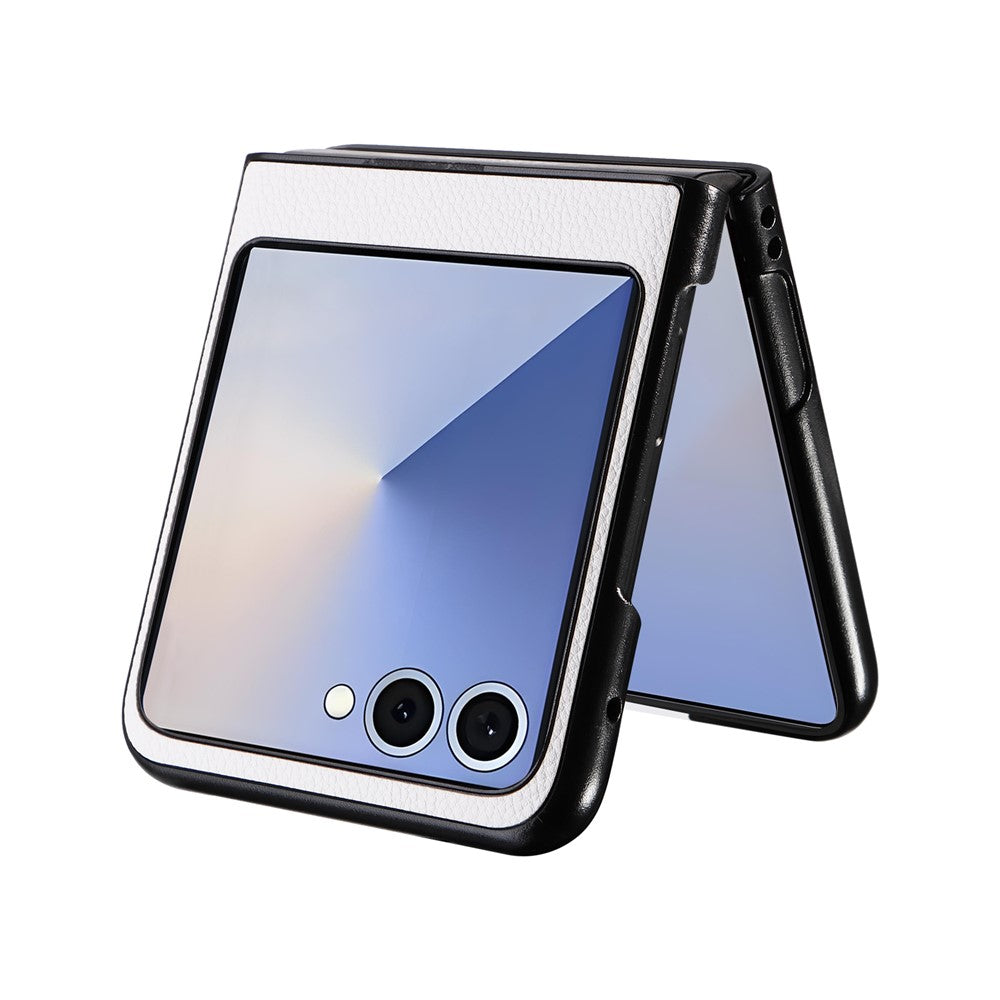 For Samsung Galaxy Z Flip7 5G Case Litchi Texture Leather + Hard PC Phone Cover - White