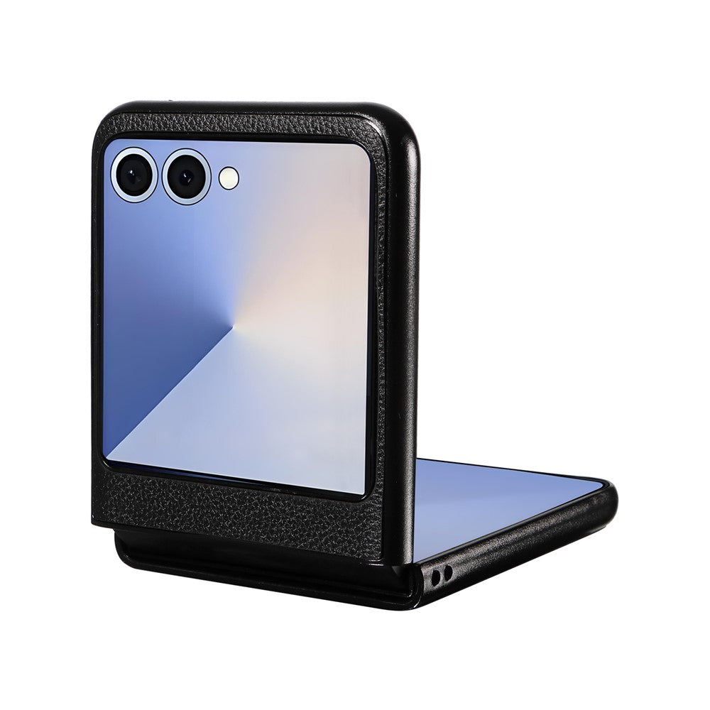 For Samsung Galaxy Z Flip7 5G Case Litchi Texture Leather + Hard PC Phone Cover - Black