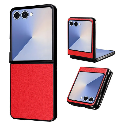 For Samsung Galaxy Z Flip7 5G Case Litchi Texture Leather + Hard PC Phone Cover - Red