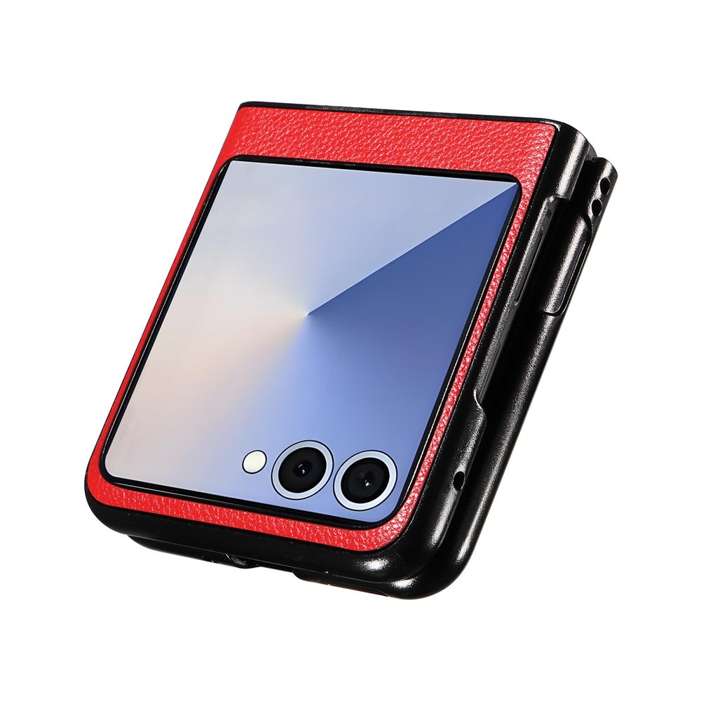 For Samsung Galaxy Z Flip7 5G Case Litchi Texture Leather + Hard PC Phone Cover - Red