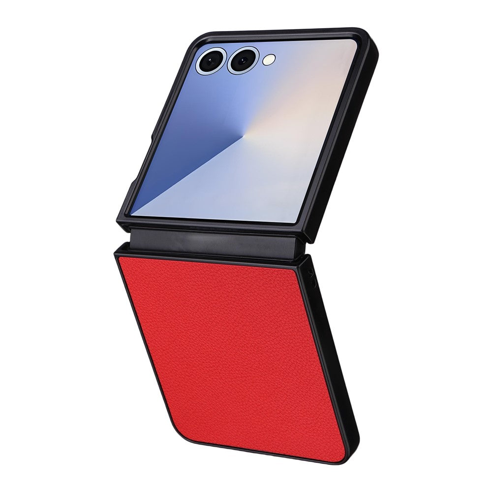 For Samsung Galaxy Z Flip7 5G Case Litchi Texture Leather + Hard PC Phone Cover - Red