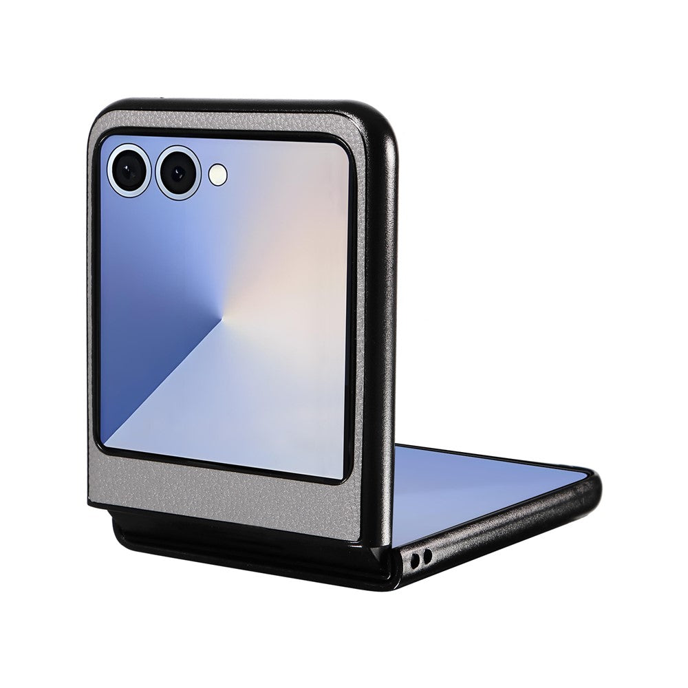 For Samsung Galaxy Z Flip7 5G Case Litchi Texture Leather + Hard PC Phone Cover - Grey