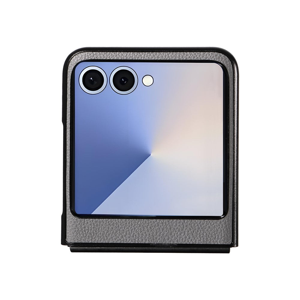 For Samsung Galaxy Z Flip7 5G Case Litchi Texture Leather + Hard PC Phone Cover - Grey