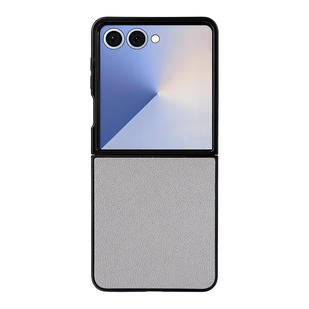 For Samsung Galaxy Z Flip7 5G Case Litchi Texture Leather + Hard PC Phone Cover - Grey