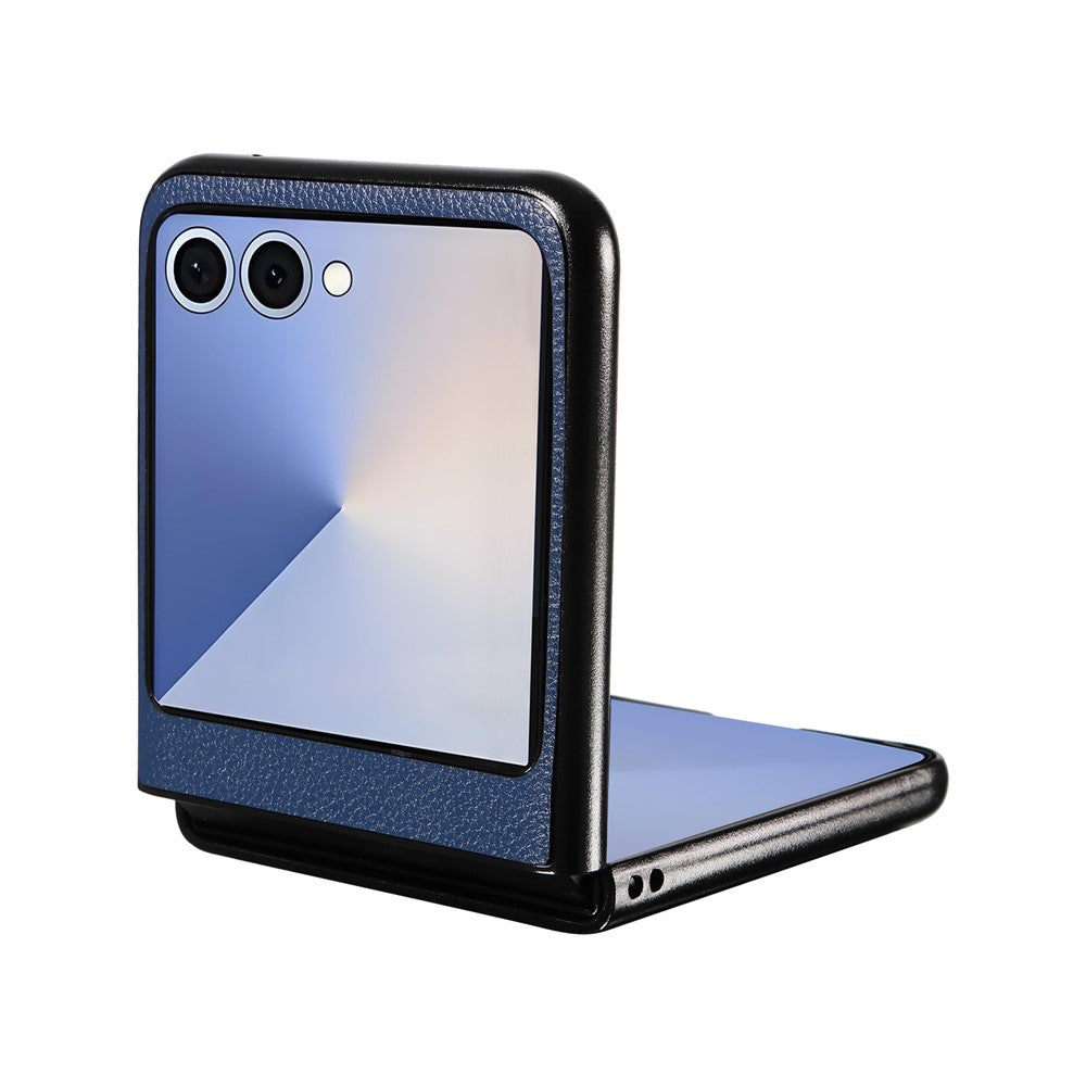 For Samsung Galaxy Z Flip7 5G Case Litchi Texture Leather + Hard PC Phone Cover - Dark Blue