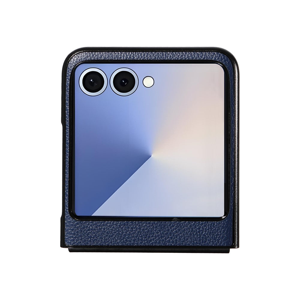For Samsung Galaxy Z Flip7 5G Case Litchi Texture Leather + Hard PC Phone Cover - Dark Blue