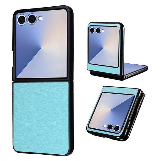 For Samsung Galaxy Z Flip7 5G Case Litchi Texture Leather + Hard PC Phone Cover - Baby Blue