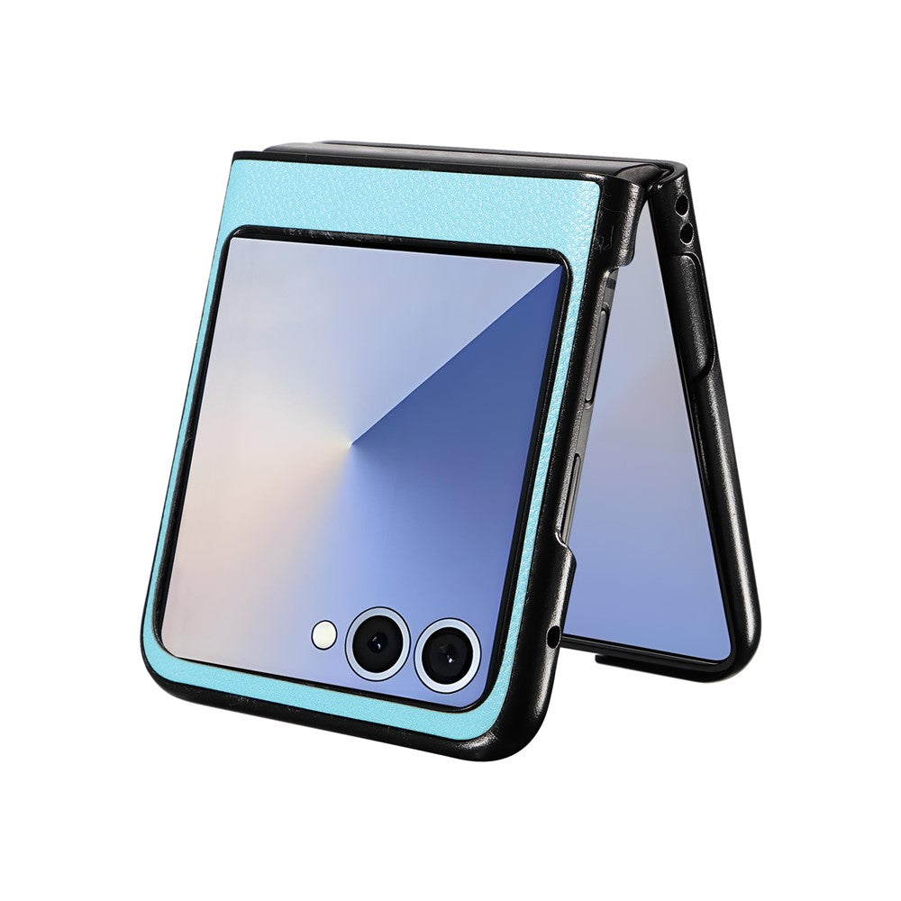 For Samsung Galaxy Z Flip7 5G Case Litchi Texture Leather + Hard PC Phone Cover - Baby Blue