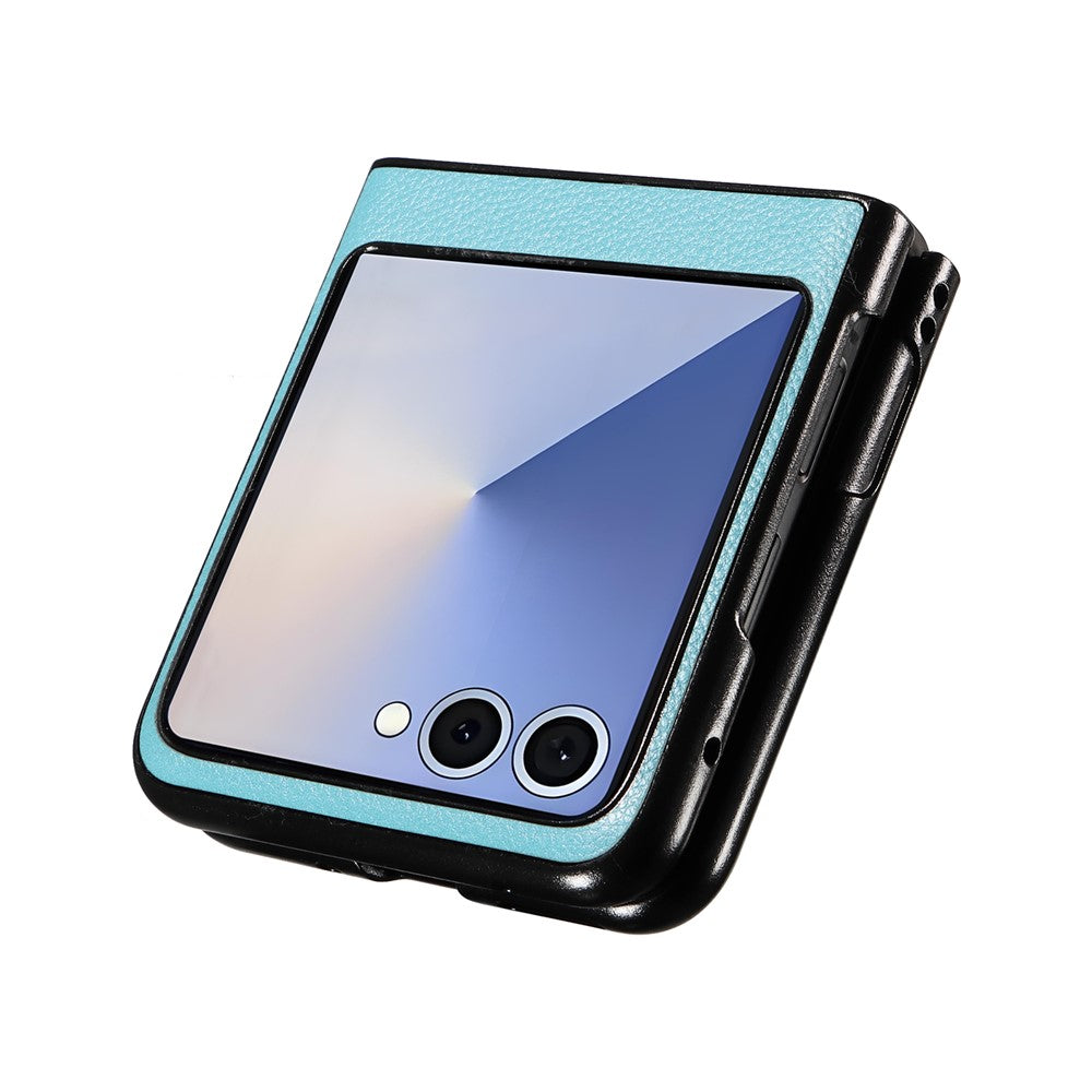 For Samsung Galaxy Z Flip7 5G Case Litchi Texture Leather + Hard PC Phone Cover - Baby Blue