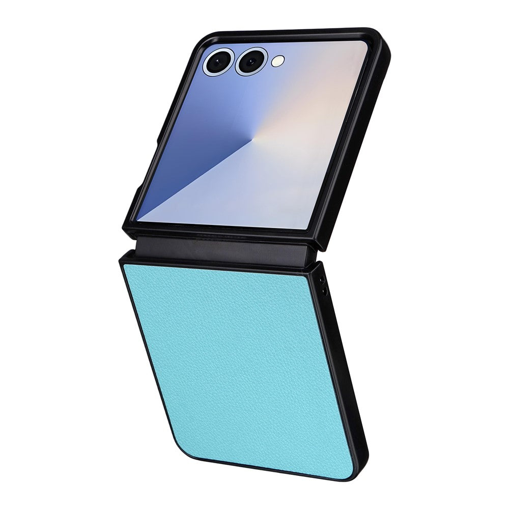 For Samsung Galaxy Z Flip7 5G Case Litchi Texture Leather + Hard PC Phone Cover - Baby Blue