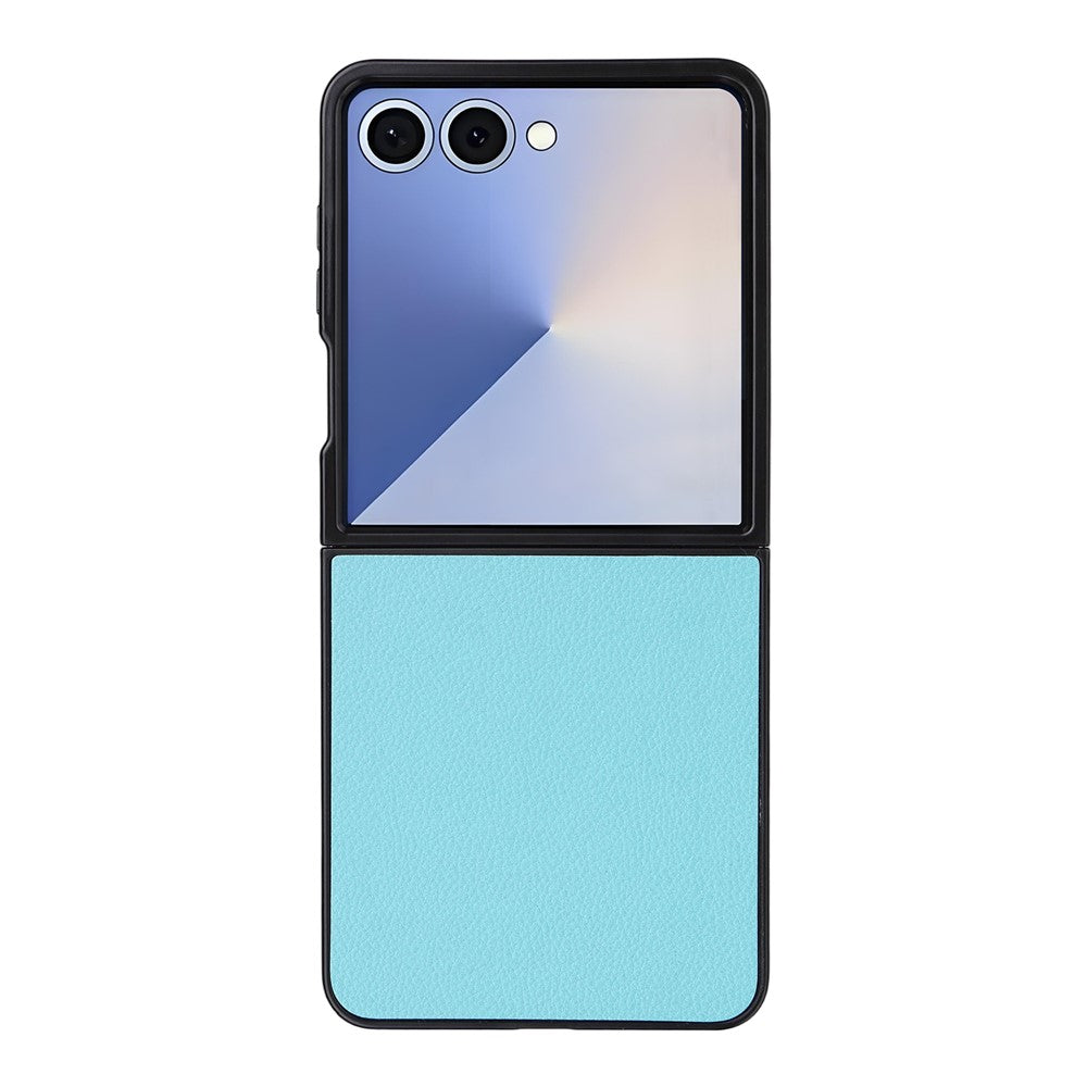 For Samsung Galaxy Z Flip7 5G Case Litchi Texture Leather + Hard PC Phone Cover - Baby Blue