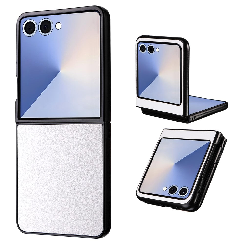 For Samsung Galaxy Z Flip7 5G Case PU Leather Hard PC Protective Phone Cover - White
