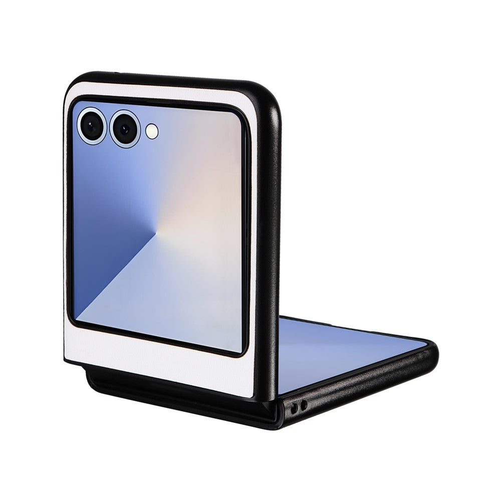 For Samsung Galaxy Z Flip7 5G Case PU Leather Hard PC Protective Phone Cover - White