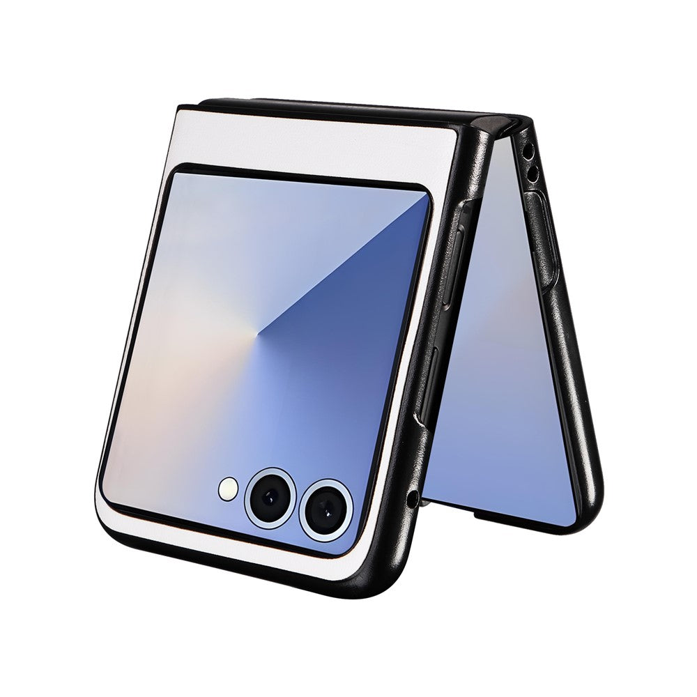 For Samsung Galaxy Z Flip7 5G Case PU Leather Hard PC Protective Phone Cover - White