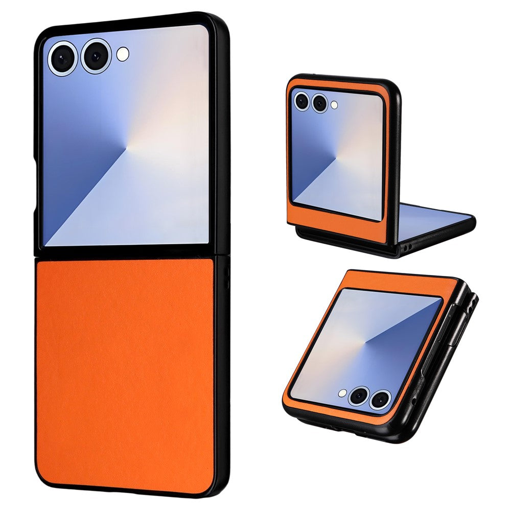 For Samsung Galaxy Z Flip7 5G Case PU Leather Hard PC Protective Phone Cover - Orange