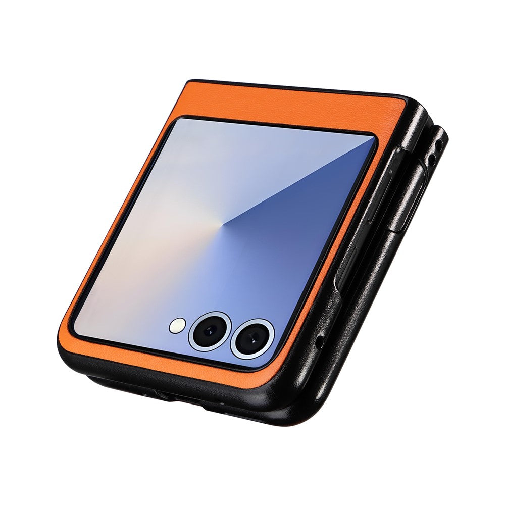 For Samsung Galaxy Z Flip7 5G Case PU Leather Hard PC Protective Phone Cover - Orange