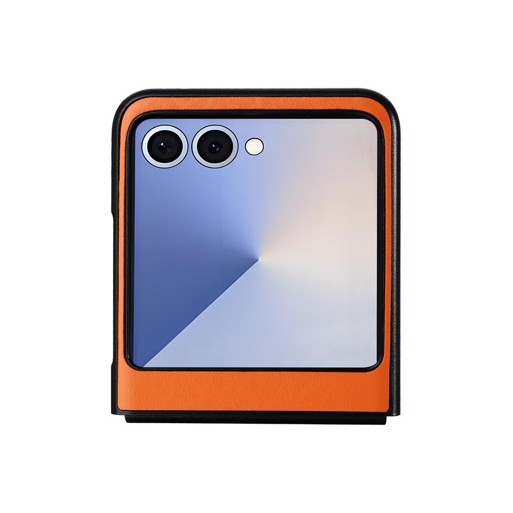 For Samsung Galaxy Z Flip7 5G Case PU Leather Hard PC Protective Phone Cover - Orange