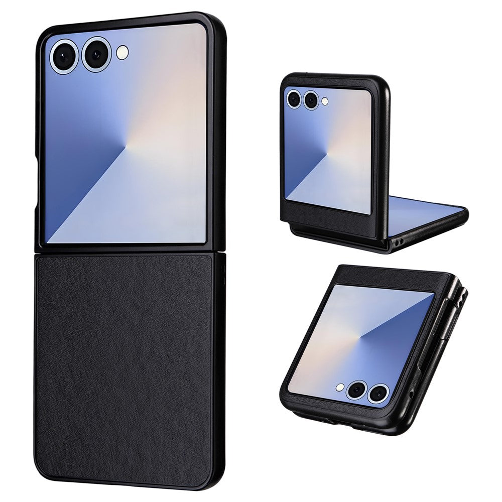 For Samsung Galaxy Z Flip7 5G Case PU Leather Hard PC Protective Phone Cover - Black