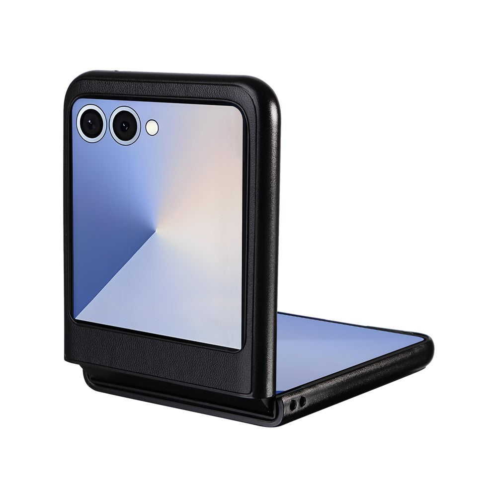 For Samsung Galaxy Z Flip7 5G Case PU Leather Hard PC Protective Phone Cover - Black
