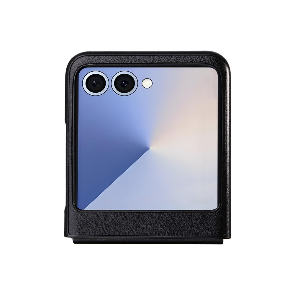 For Samsung Galaxy Z Flip7 5G Case PU Leather Hard PC Protective Phone Cover - Black