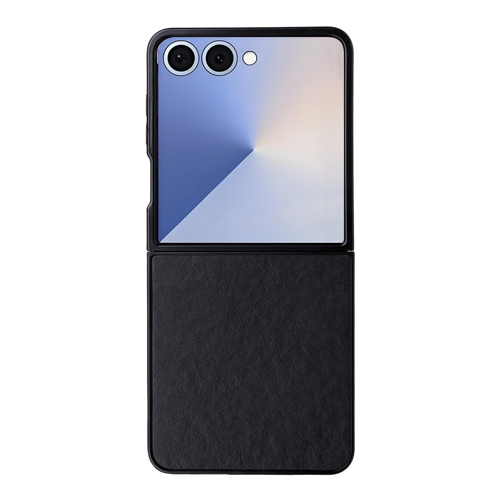 For Samsung Galaxy Z Flip7 5G Case PU Leather Hard PC Protective Phone Cover - Black