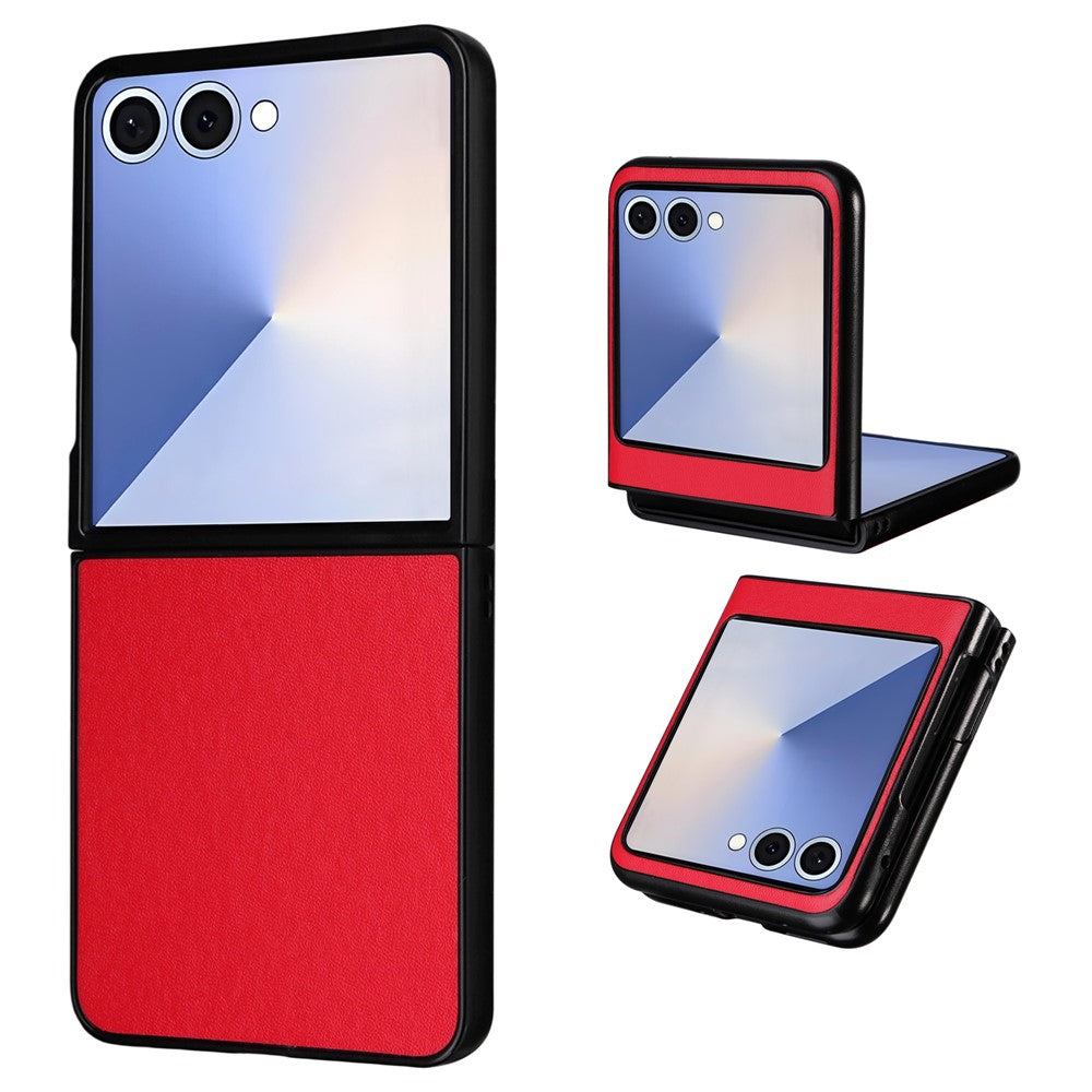 For Samsung Galaxy Z Flip7 5G Case PU Leather Hard PC Protective Phone Cover - Red