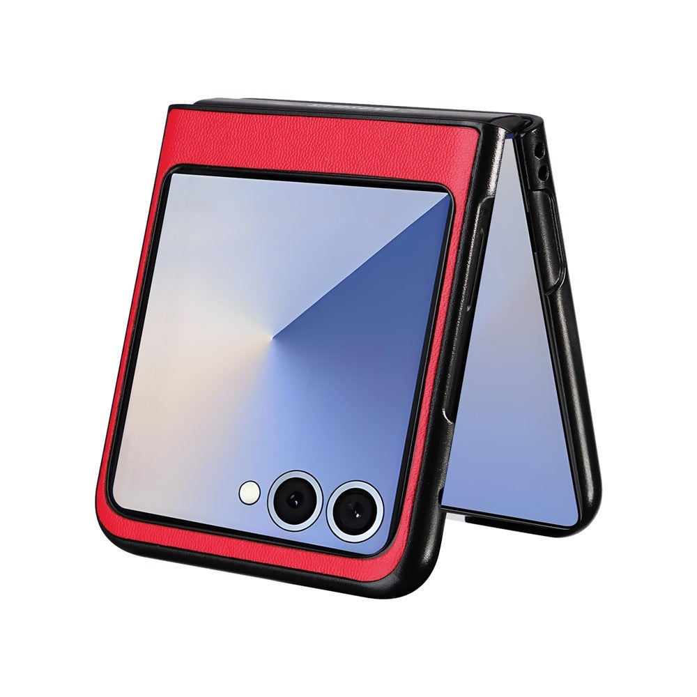 For Samsung Galaxy Z Flip7 5G Case PU Leather Hard PC Protective Phone Cover - Red