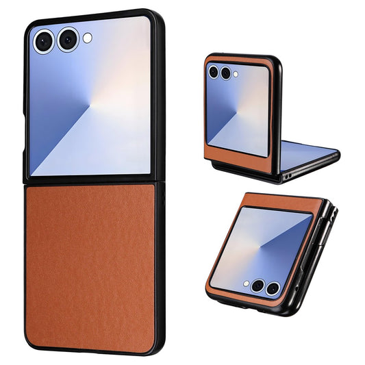 For Samsung Galaxy Z Flip7 5G Case PU Leather Hard PC Protective Phone Cover - Brown