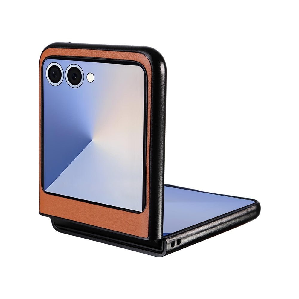 For Samsung Galaxy Z Flip7 5G Case PU Leather Hard PC Protective Phone Cover - Brown
